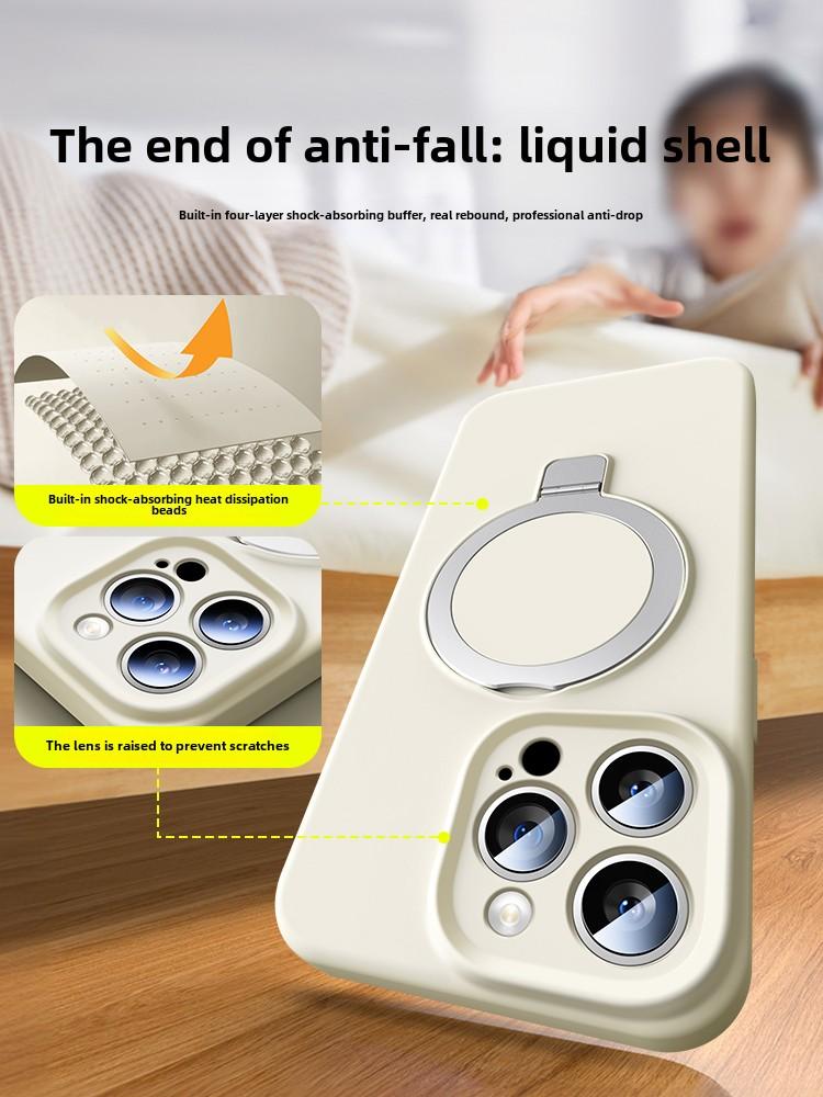 Magnetic Adsorption Liquid Silicone Case with Stand for Apple 16 Pro Max, Shockproof Full Cover for iPhone 15 13 PM