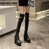 Fashion New Sexy Over The Knee Boots Round Toe 14cm Chunky High Heel Women's Shoes Long Boots Black Platform Round Toe Thigh High Botas