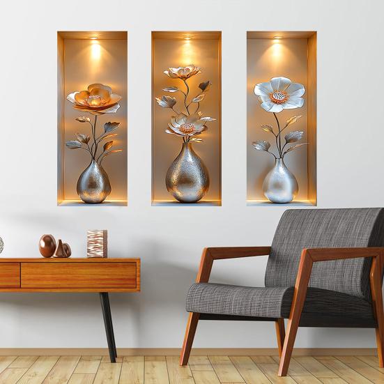 Autocolant de perete vază 3D Vază Perete și Lipire Decal amovibil Decojire PVC Artă de perete cu flori