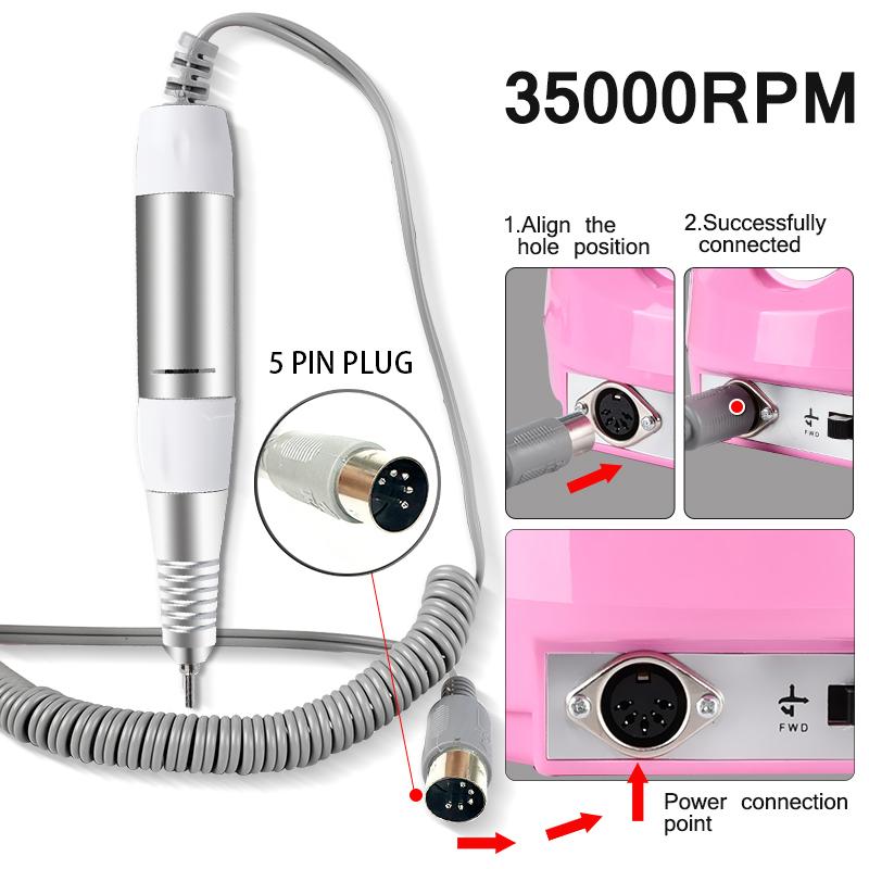 35000rpm 5Pins Professional Electric Nail Drill Machine Handle Handpiece Pedicure Replacement Pen Manicure Beauty Tool Accessory