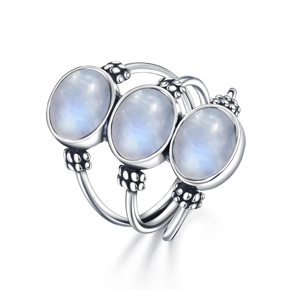Vintage 925 Sterling Silver Natural Moonstone Rings Bohemia Oval Shape Retro Ring Gifts Fine Jewelry for Women Men