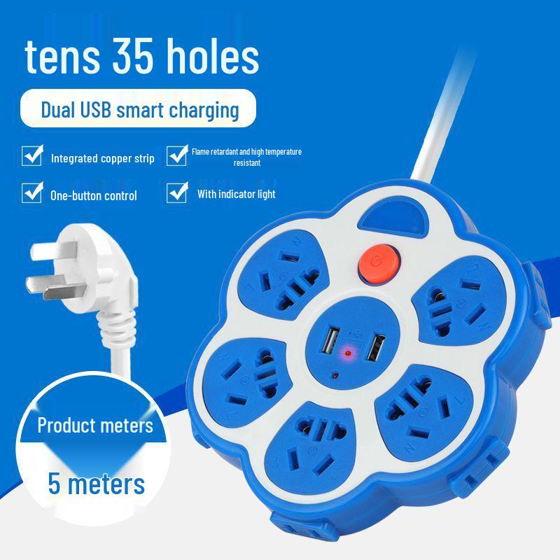 Creative USB Multi-Hole Power Strip with Anti-Leakage Socket for Dorm & Home