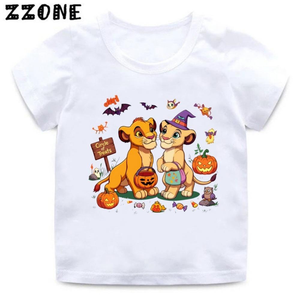 The Lion King Simba Halloween Print Cartoon Kids T-Shirts Cute Girls Clothes Baby Boys Short Sleeve Summer Children Tops