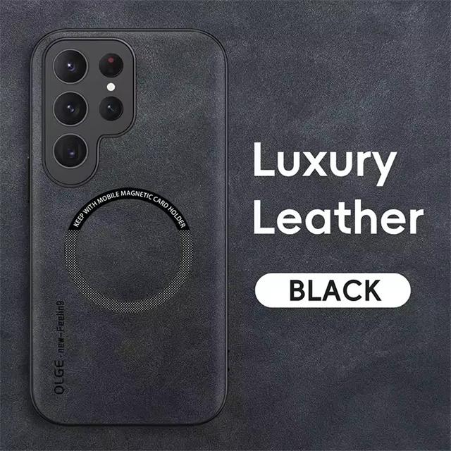 For Magsafe Luxury Leather Shockproof Case For Samsung Galaxy S25 S24 Ultra S23 S22 S21 Plus FE Wireless Charging Magnetic Cover