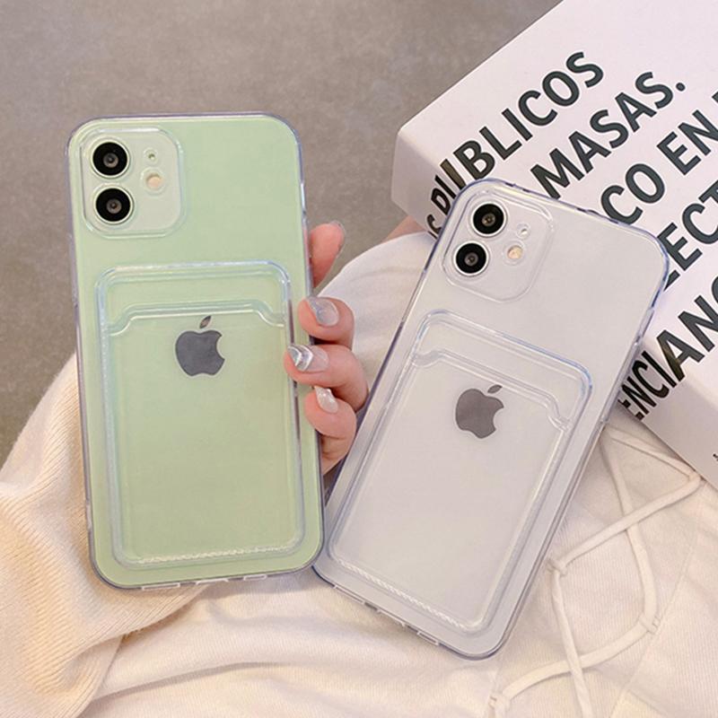 Ins Korea Transparente Kartentaschenhalter-Telefonhülle für iPhone 11 12 13 14 15 Pro Max Klarer Kameraschutz Stoßfeste weiche Abdeckung