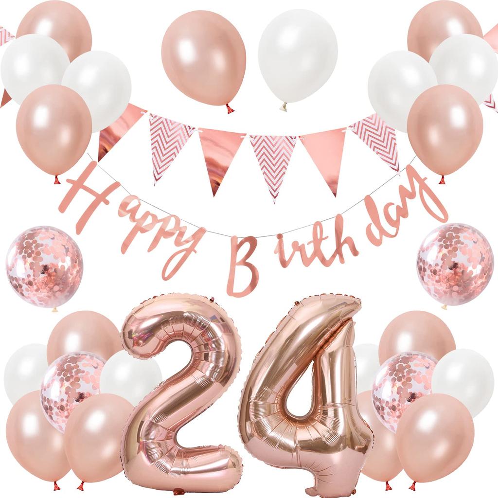 Tonpop Birthday Balloon Set Decoration 24th Happy Birthday Garland Large Number Paper Confetti Balloons Party Gift Surprise Adults Girls Rose Gold