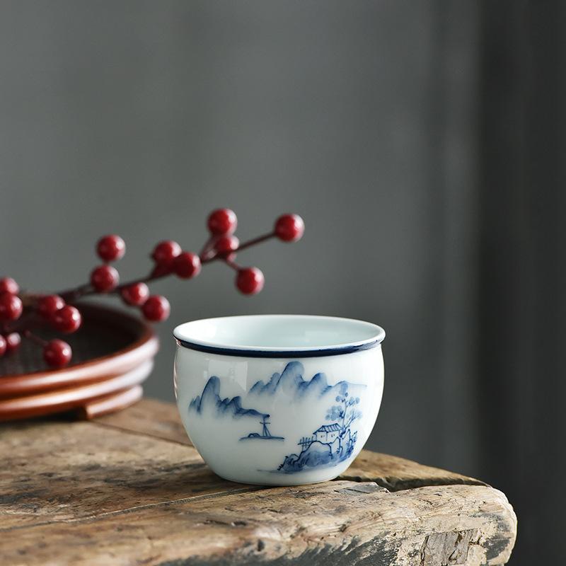 NEW Hand-painted Cylinder Tasting, Single Cup for Home Use, Vintage Personal Underglaze Color Kung Fu Tea Bowl Wholesale
