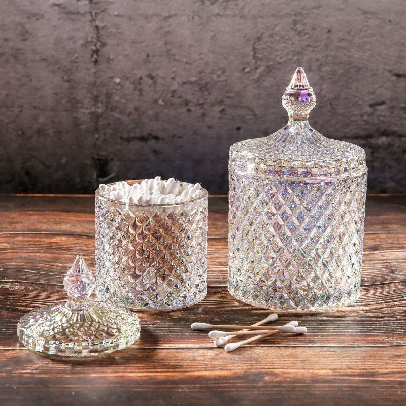 Europäisches Retro-Glas-Aufbewahrungsglas mit Deckel, Transparenter Goldener Schmuck- & Wattestäbchenhalter, Süßigkeiten- & Make-up-Pinsel-Organizer