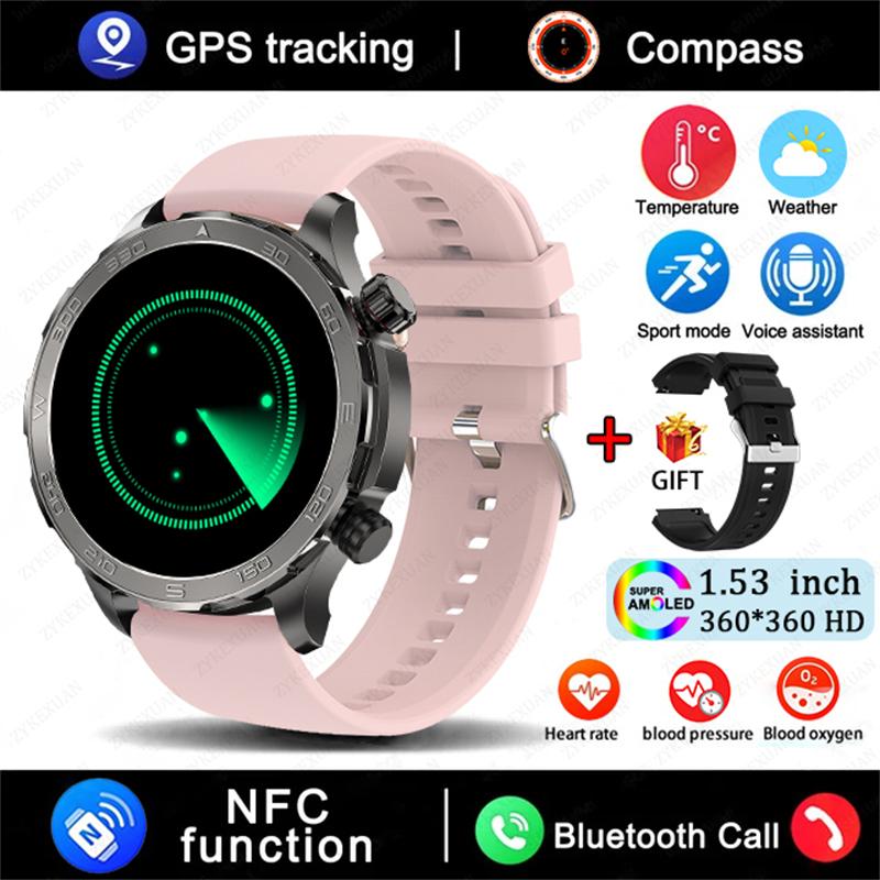 GPS Track Smart Watch AMOLED Screen Always Show Time Sports Fitness Heart Rate IP68 Waterproof Compass Call  New Smartwatch