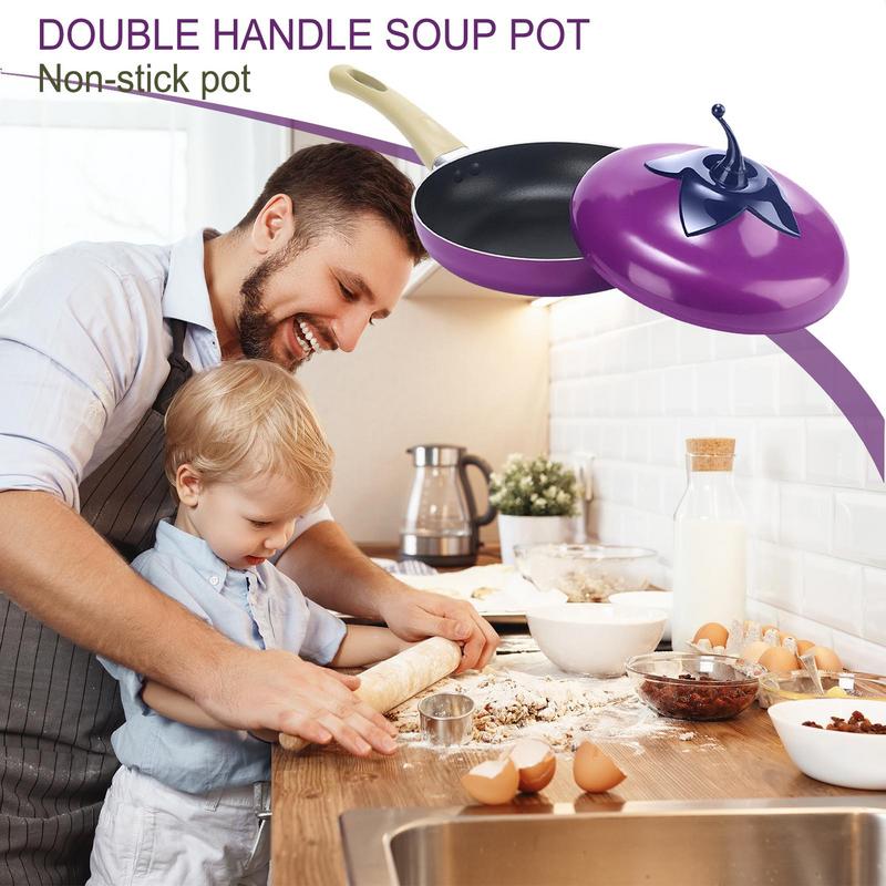 1pcs Non-stick Soup Pot Aluminum Eggplant Tomato Apples Pear Avocado Dessert Saucepan Frying Pan Multi-Use Kitchen Supplies