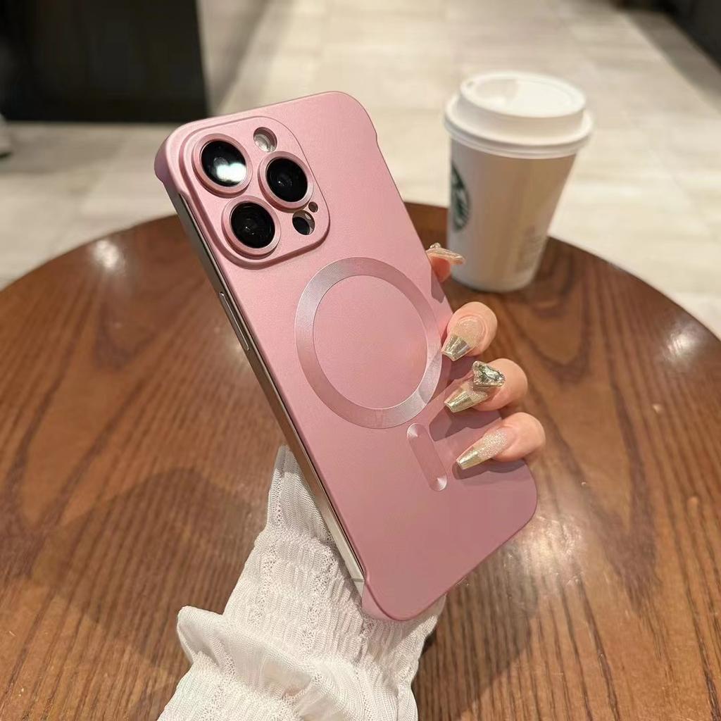 Applicable To IPhone 16 Frameless Magnetic Suction Phone Case Metal Paint Apple 15 Ultra Thin 14 with Lens Film Protective Cover
