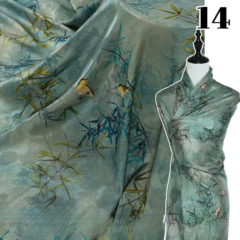 Krajinná hedvábná strečová saténová látka 50x150cm pro tradiční čínské vintage Hanfu Cheongsam dámské oblečení šaty šicí řemesla