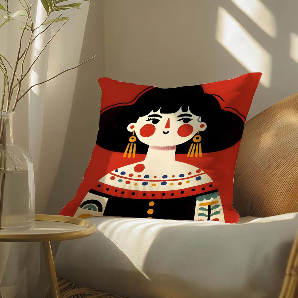 Cute Abstract Simple Girl Pillow Case Pattern Printed Pillowcase For Living Room Sofa Cushion Cover & Bedroom Decor