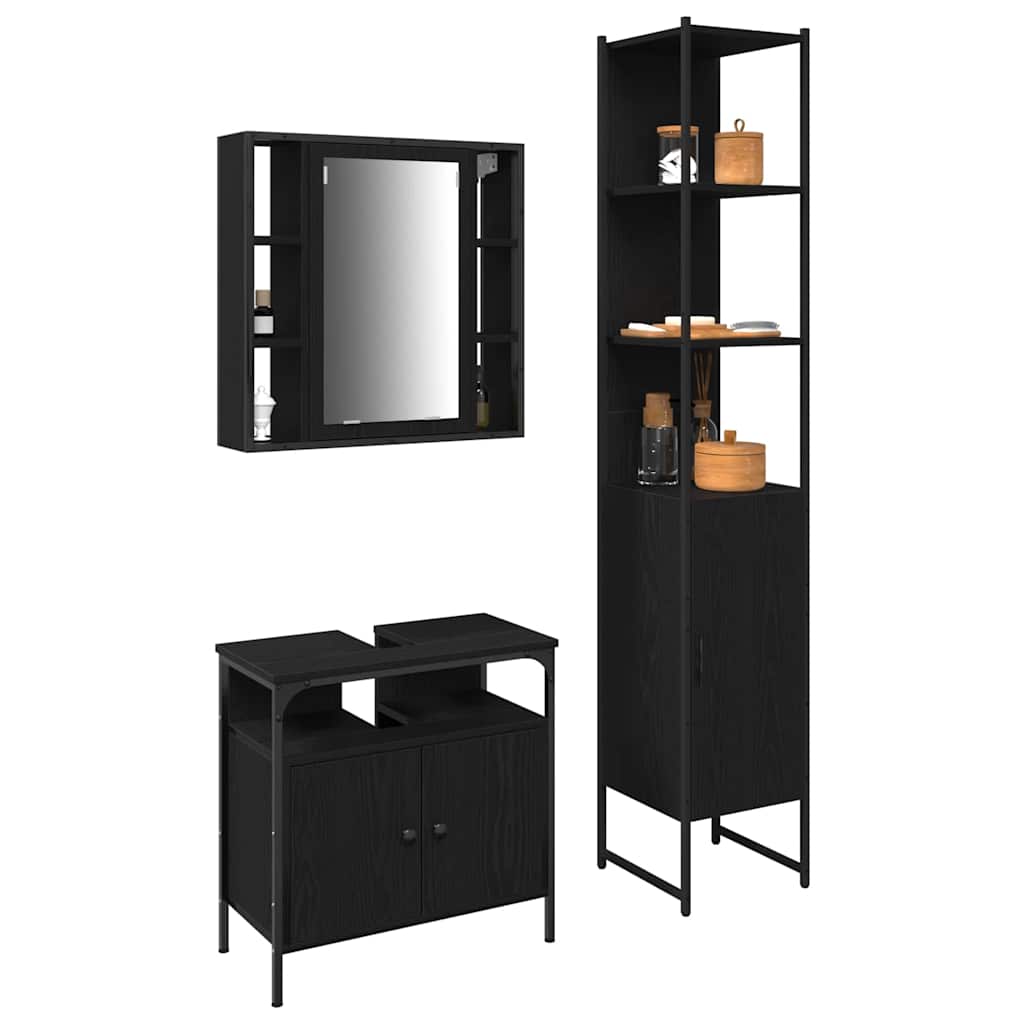 Bathroom Furniture Set 3 pcs Black Oak Effect Wood Based Material