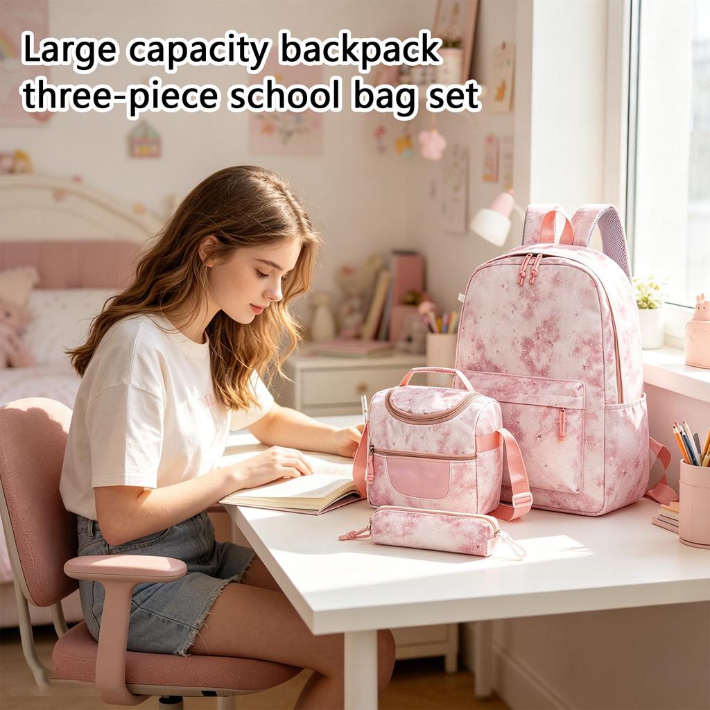 Schulrucksack mit Brotdose, Rucksack mit großem Fassungsvermögen für Schule, Reisen, Outdoor und den täglichen Gebrauch