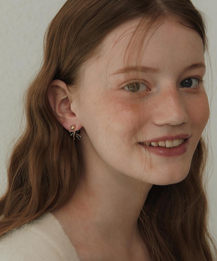 Tatiana (Silver 925) Black Party Ribbon Ear Jacket Earrings Ec3076