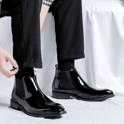 Pánská móda chelsea boty lakované boty business svatební šaty špičatá špička kovbojská kotníková bota černá trendy krátké boty muž