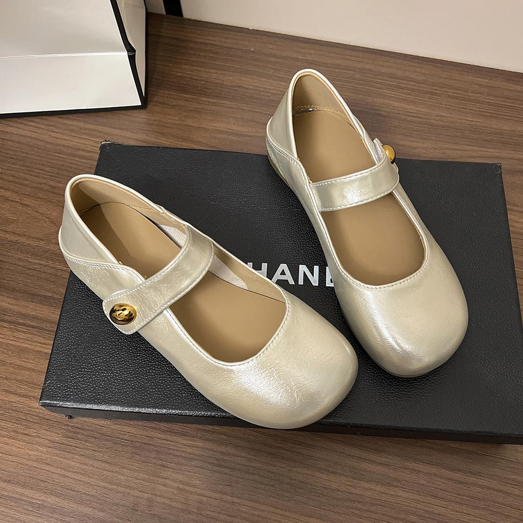 French Silver Mary Jane Shoes Women's 2025 Autumn New Models with Skirts, Evening Small Leather Shoes, Soft-soled Flat-soled Single Shoes