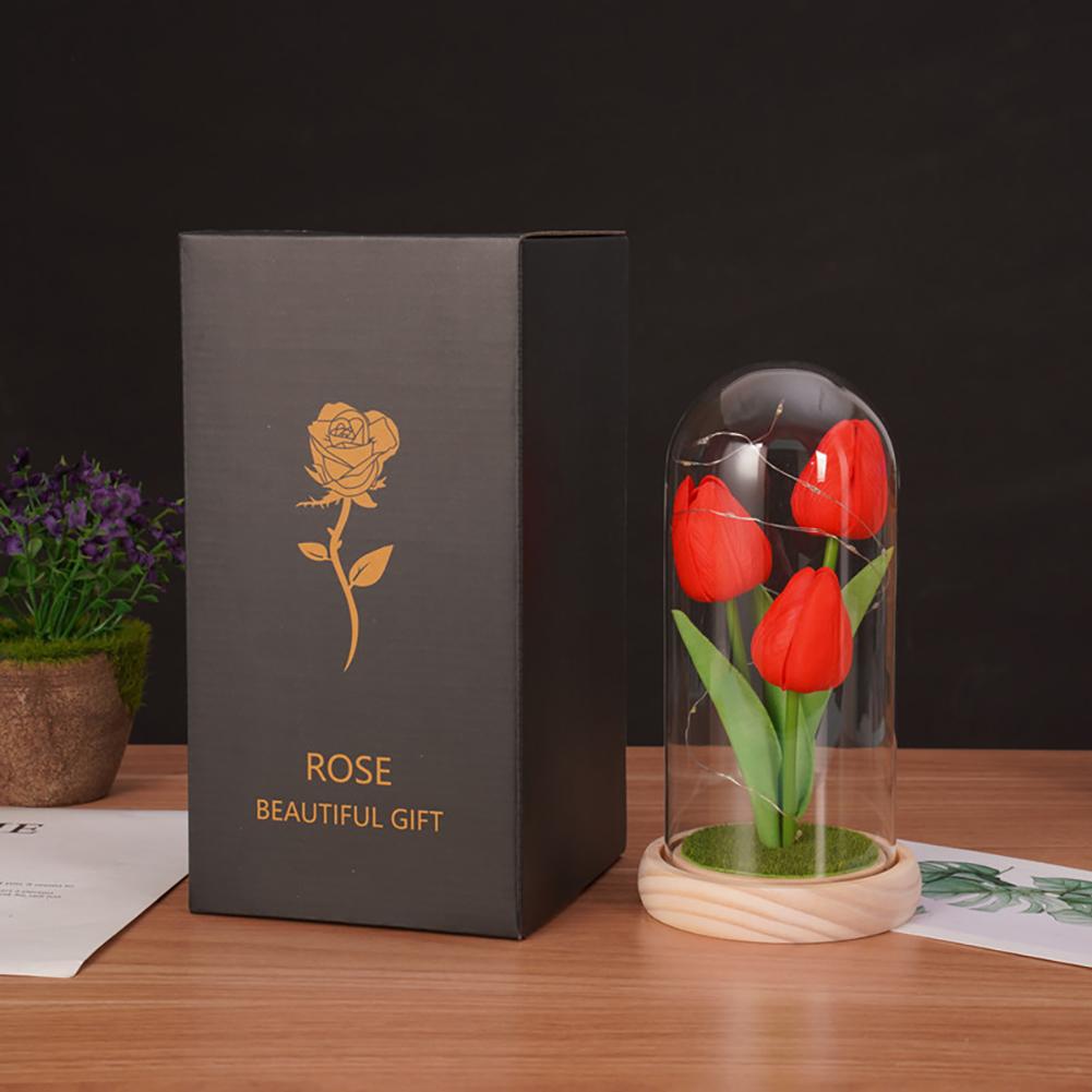 Tulip Gift For Girlfriend PU Simulation Tulip Night Light Gift With Glass Cover Decoration Creative Valentine's Day Gift Festive