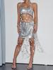 European & American Hot Selling Metal Sequin Sling Backless Women's Party Set 23883