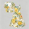 Women Plus Size Floral Printed Two Piece Set Short Sleeve Tie Front Shrug Strappy Flared Dress
