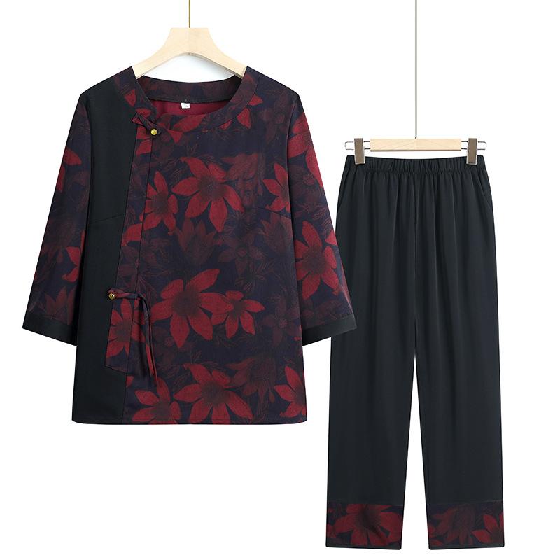 Elderly summer women's clothing summer short-sleeved suit elderly clothes thin new style