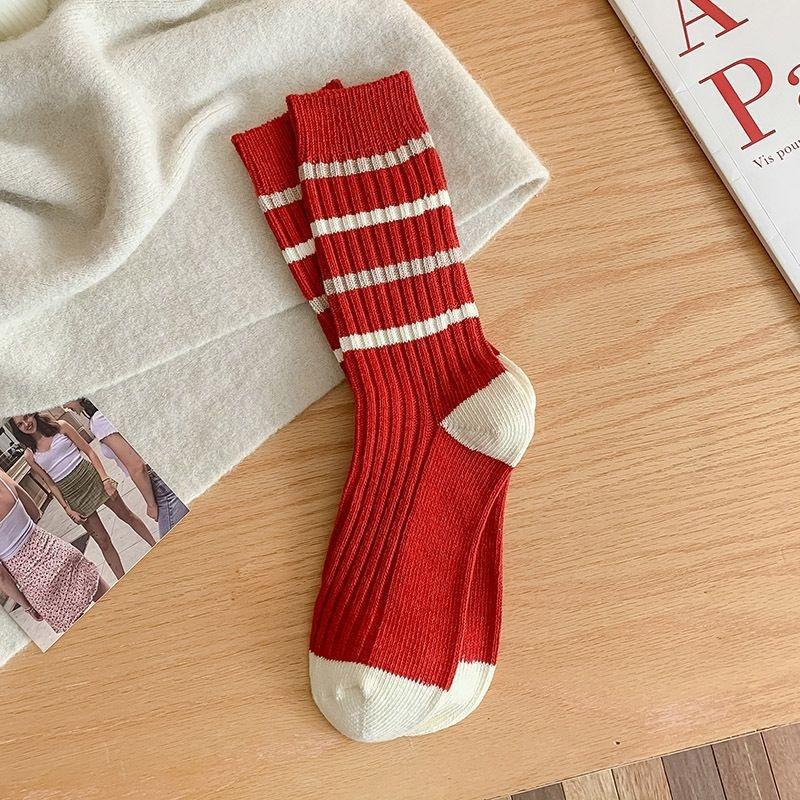 Female Autumn and Winter New Year New Year Festive Red Tube Pile Socks