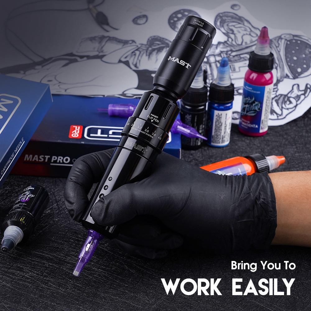 Mast Flip Rotary Tattoo Pen Machine with T1 Wireless Battery Tattoo Supplies