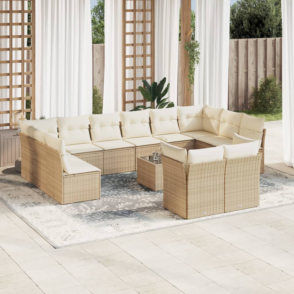 Vidaxl 13-Cz. Garden Furniture Set With Cushions, Beige, Poly Rattan