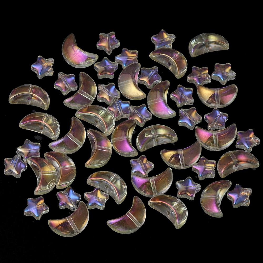 50Pcs Colored Crystal Glass Beads Mixed Star Moon Loose Pendant Beads For DIY Crafts Jewelry Handmade Earring Necklace Accessory