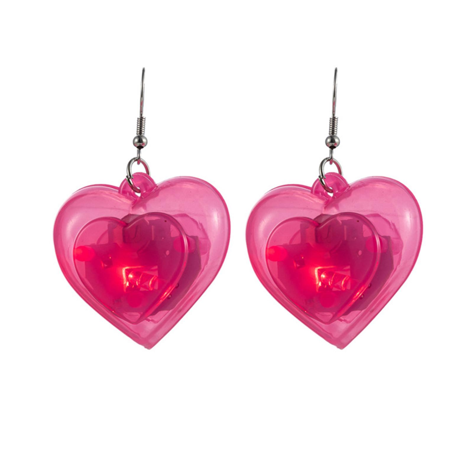

Fashion Dangle Earrings Heart LED Lights Pendant Earrings Unique Light Up Heart Drop Earring Valentines Party Jewelry розовый