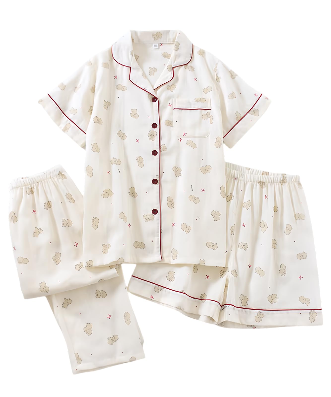 

OLATONG Cotton Gauze Set with Short Open Top and Loose Perfect for and Hospital and Gentle on the Skin Women s 100% Pajamas, 3-Piece Sleeves, Front, бежевый