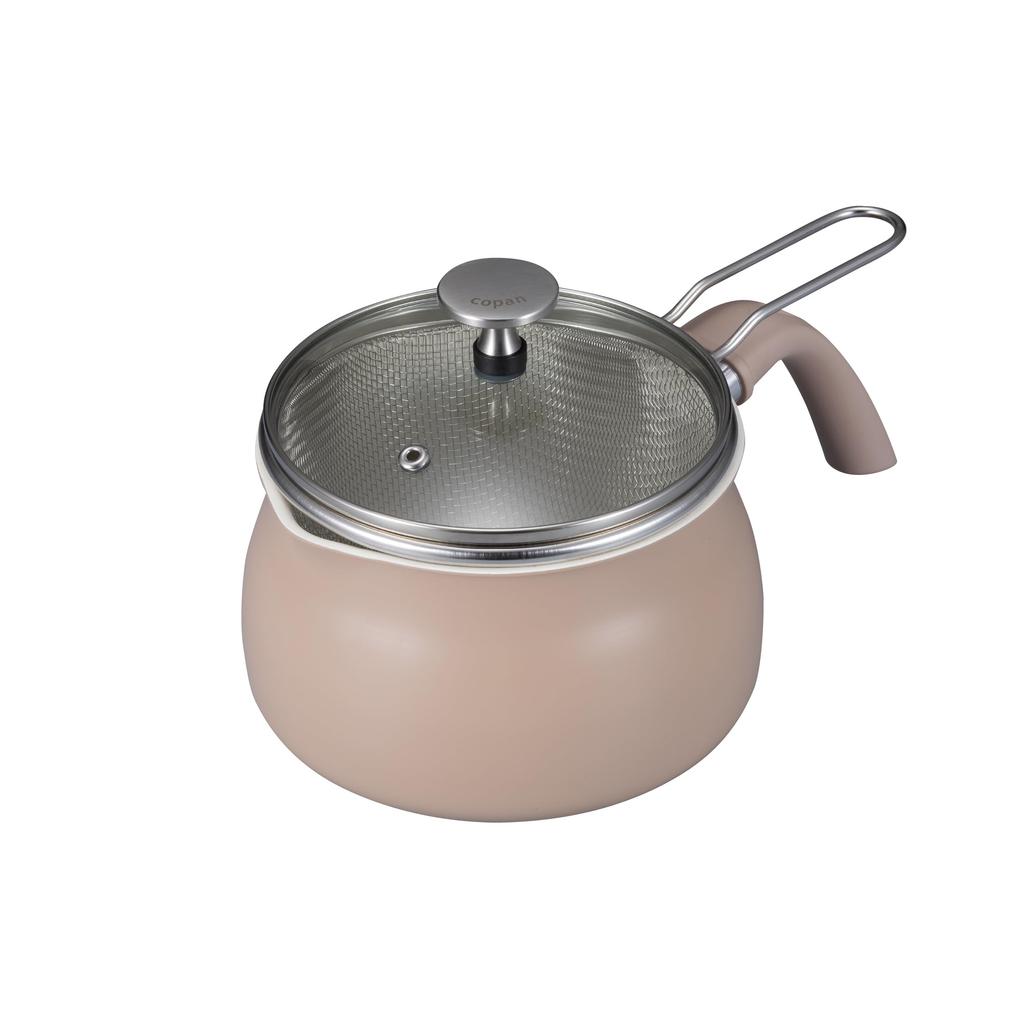 CB Japan IH Beige Dedicated Colander and Glass Copan Multi-Purpose Pot, 1.8L, Compatible, [Includes Lid], Ceramic-Coated Interior,