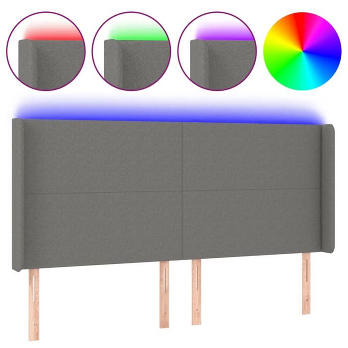 VidaXL Tête de Lit à LED Meuble de Chambre à Coucher Accessoire de Lit Double Tête de Cadre de Lit Intérieur Gris Foncé 3123783