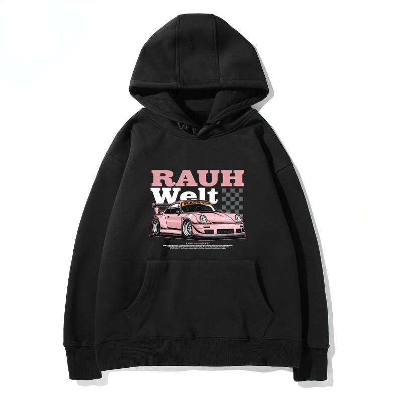 RWB Modified Car 911 Black Hooded Hoodie Men and Women of The Same Model 2024 New Autumn and Winter Casual Loose Top Clothing