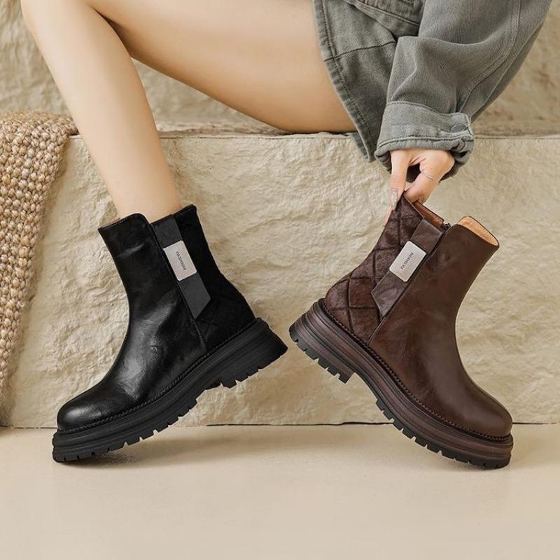 Fashion Autumn Winter New Women's Ankle Boots High Quality Wool Warm Platform Leather Boots British Chelsea High Heels Ladies Snow Boot