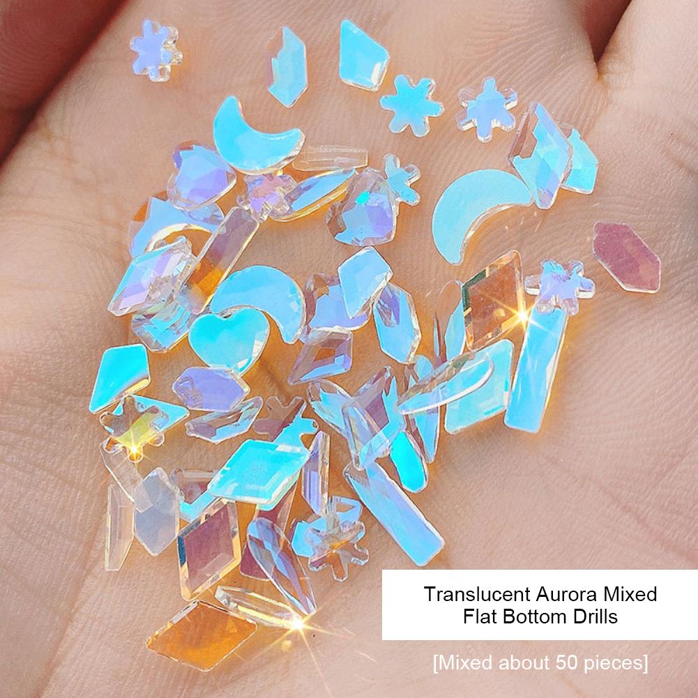 

Нейл-арт Маленькая дрель для ногтей с украшениями Aurora Color Flat Shaped Crystal Nail Flash Drill DIY Маникюрные инструменты 50pcs