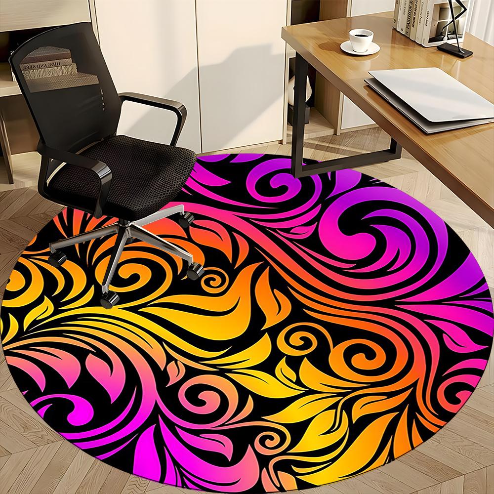 1pc Swirls Vibrant Office Round Area Rug, Indoor Mat Suitable ForOffice, Under Office Chairs Bedroom Living Room Home Decor, Room Deco Q067