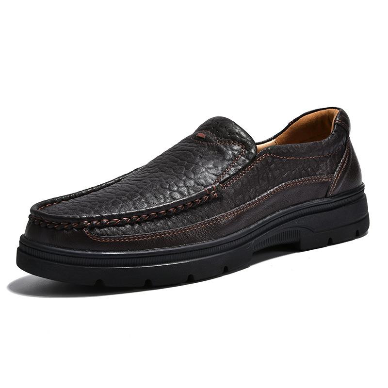 Embossed Crocodile Pattern Large Size Foot Cover Business Casual Men's Shoes First Layer Cowhide Leather Shoes Medium and Old Loafers