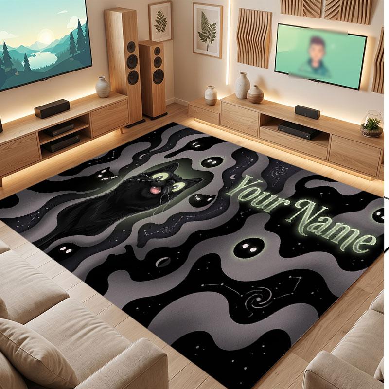 Cat Theme Crystal Velvet Floor Rug Personalized Custom Name Text Warm Carpet Home Decoration