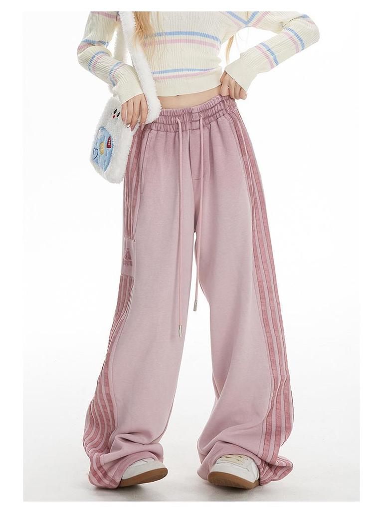 American Retro Stripe Sweatpants Women 2025 - Spring/Autumn Casual Wide Leg