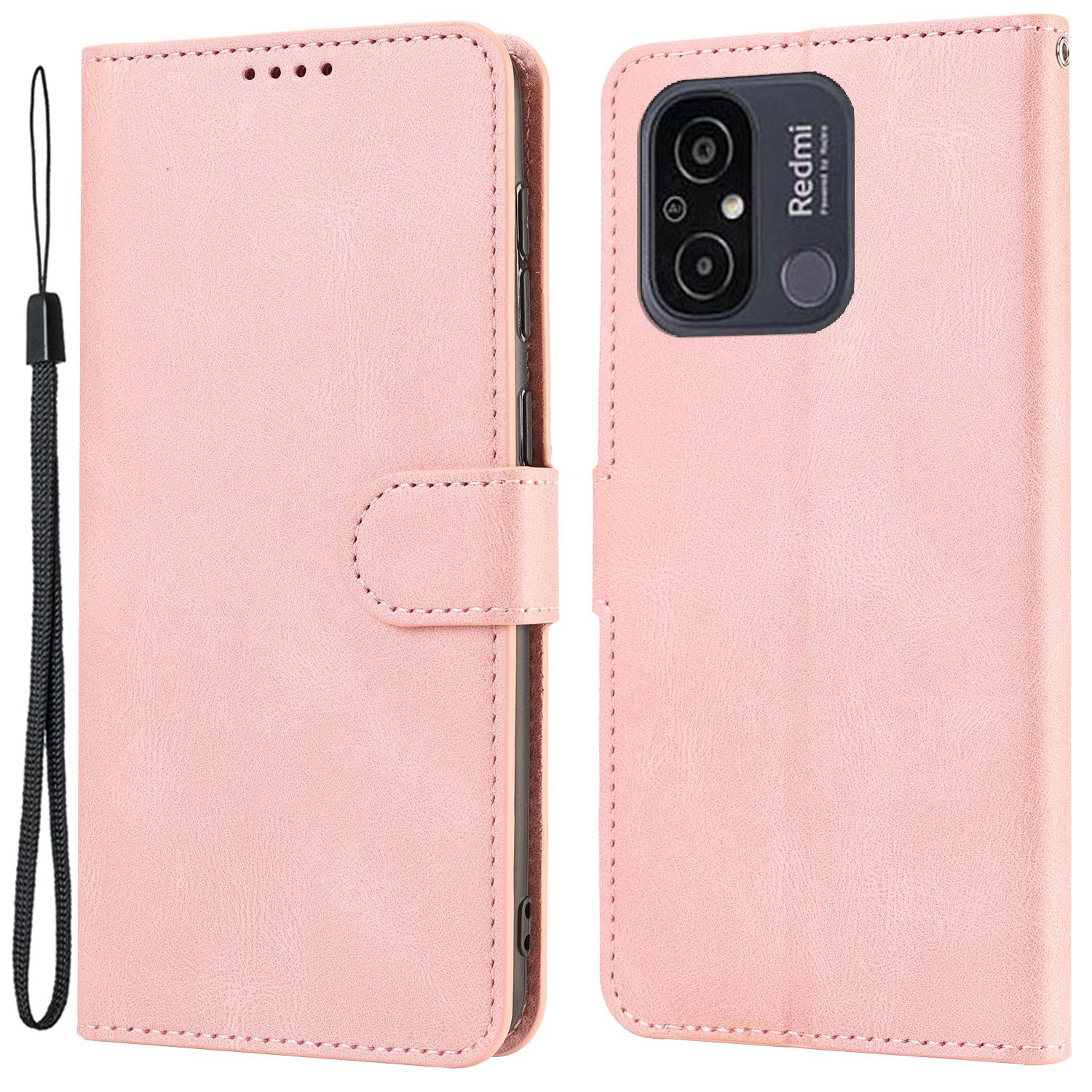 

Stand Wallet Cover for Xiaomi Redmi 12C 4G/Poco C55 4G PU Leather Phone Case with Strap Pink