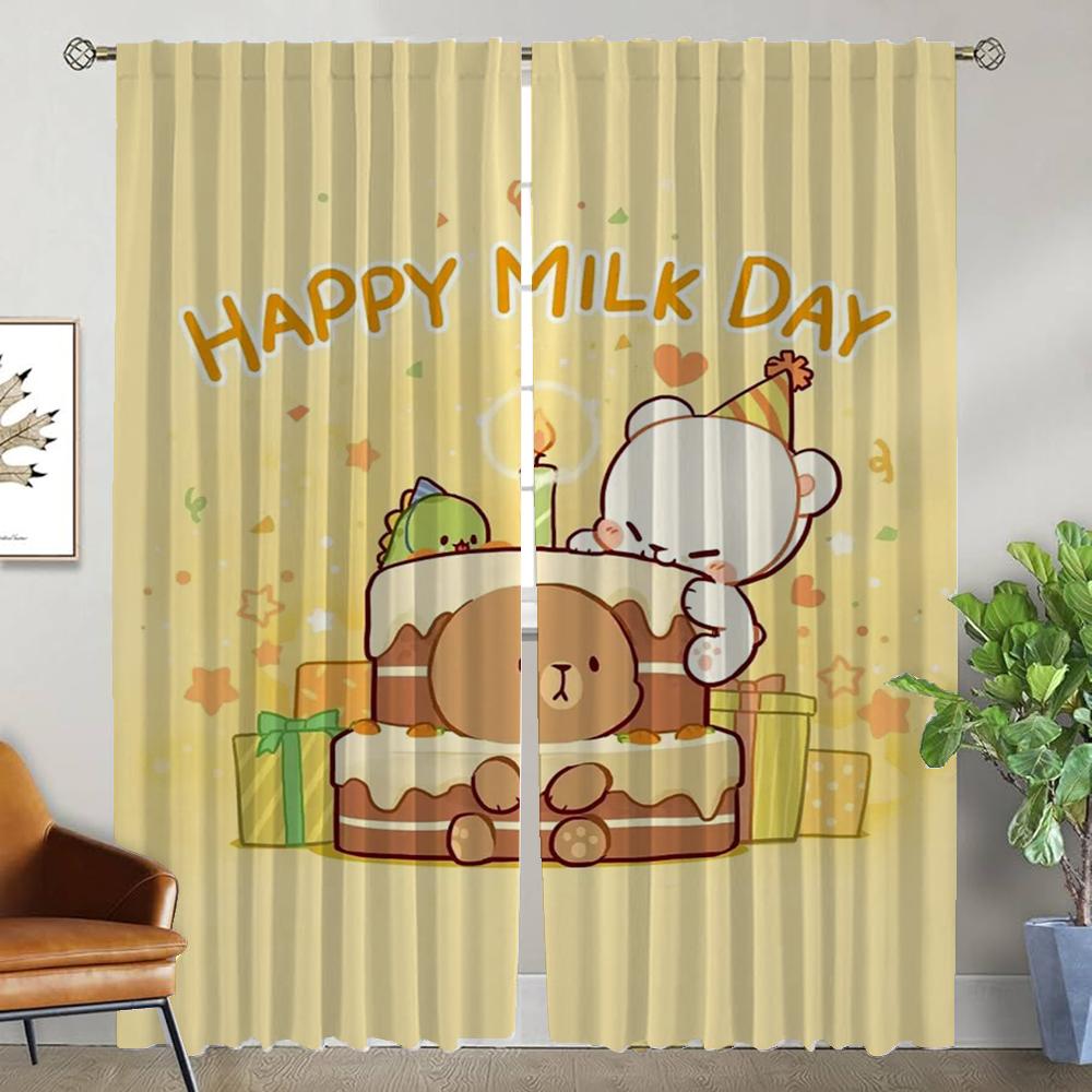 Kitchen Curtains 2 Pieces Milk Bears Home Interior Curtains for Camera Blackout Curtain Tulle for Bedroom Halloween Decoration
