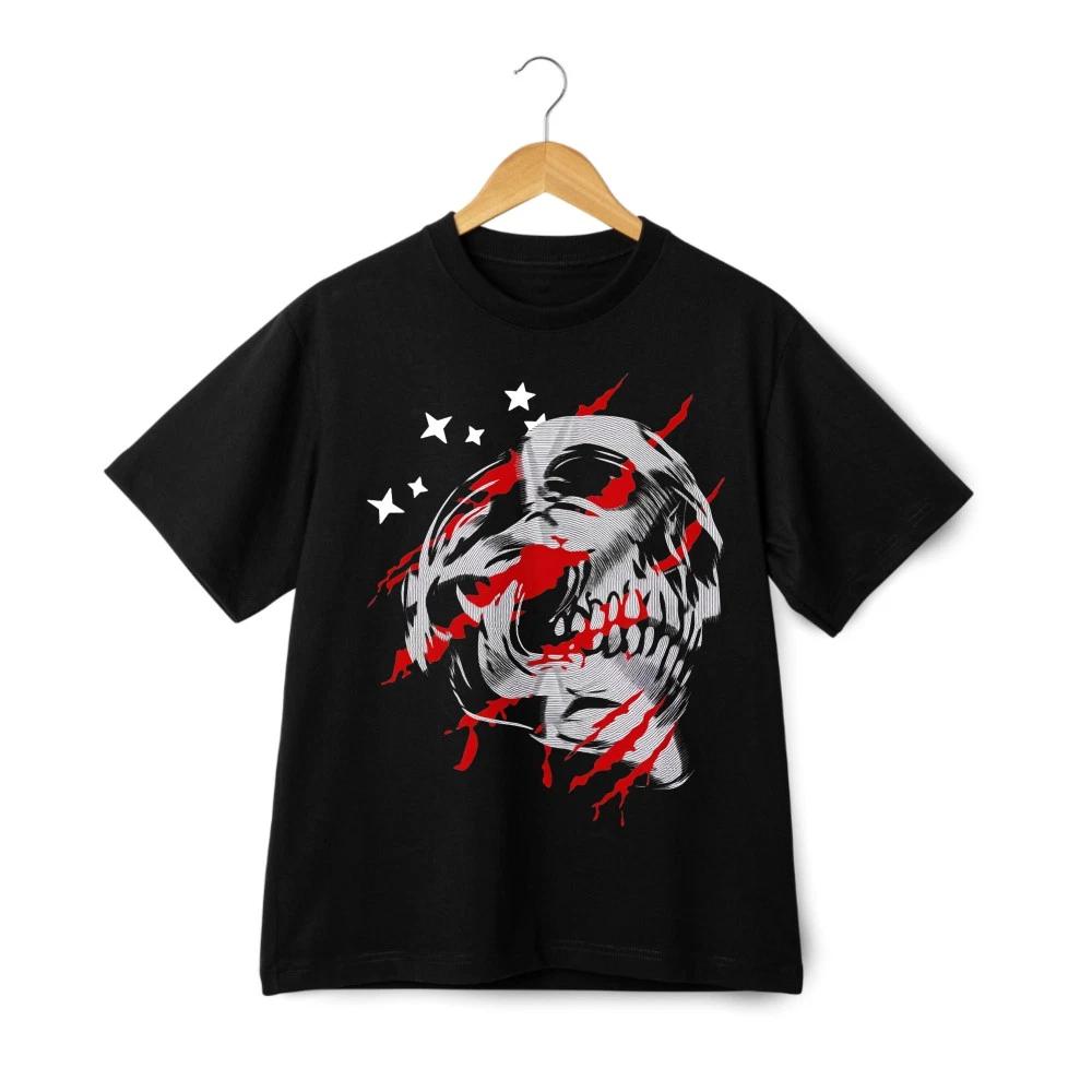 Unisex Trendy Red Splash Skull Graphic Tee|Urban Grunge&Punk Style Casual Shirt M