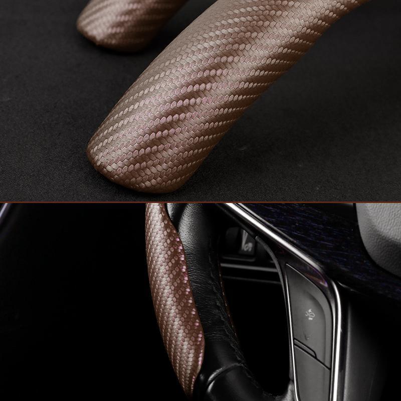 Non-Slip 38cm 15inch Coffee Brown Car Interior Steering Wheel Booster Cover Protector Trim Carbon Fiber Texture