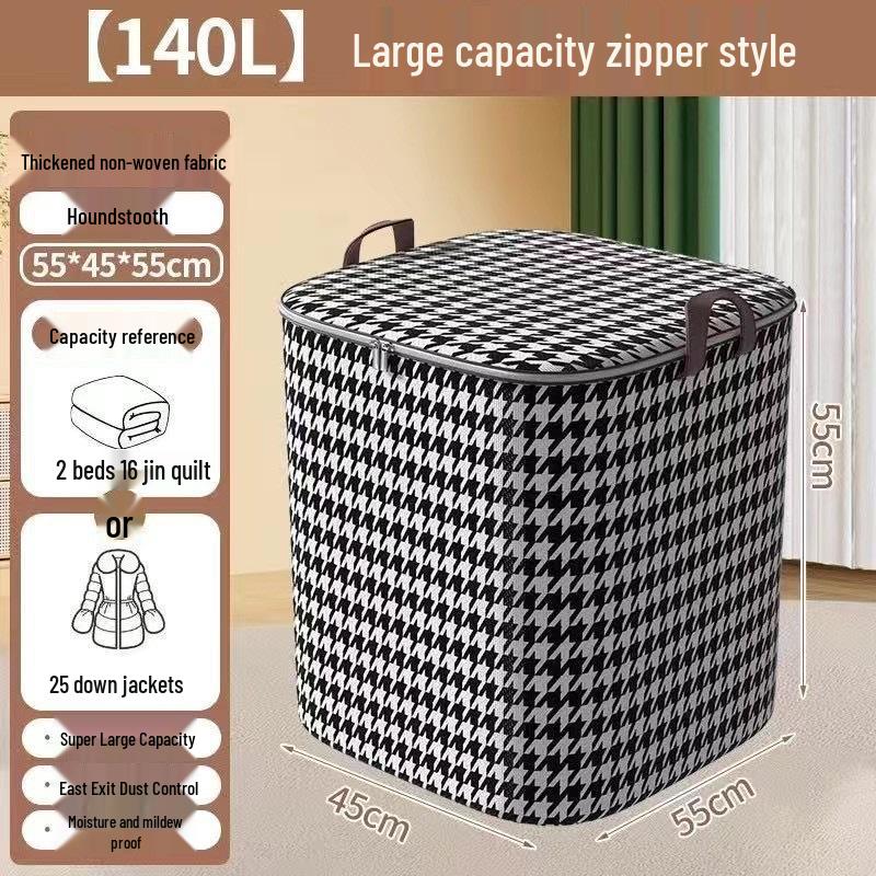 Houndstooth Quilt Storage Bag: Portable, Moisture & Mildew-Proof Zipper Box for Dormitory Organization