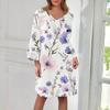 Women's Fashion V-neck Color Large Size Loose Long Large Swing 3/4 Sleeved Dress