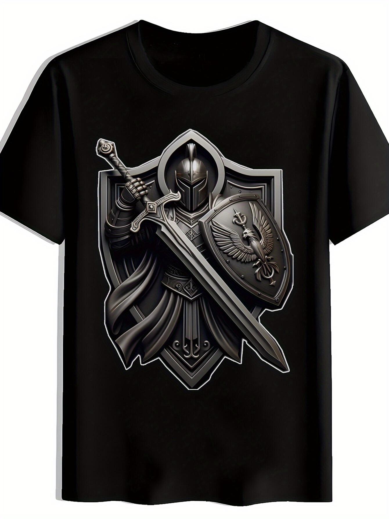Black Medieval Knight Graphic T-shirt - Short Sleeve S