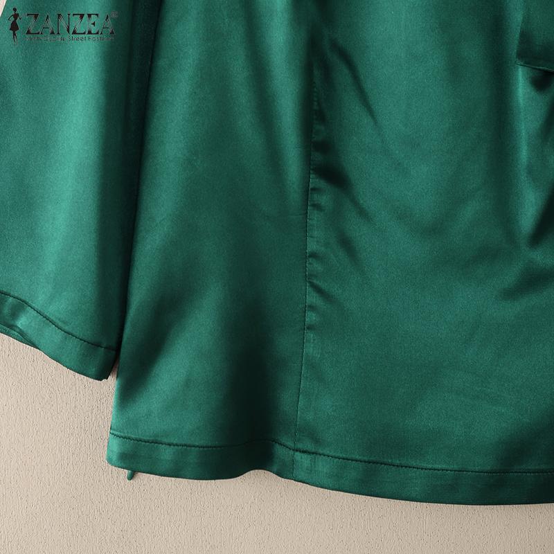 ZANZEA Damska casualowa elegancka bluzka z kołnierzykiem i kokardą, rękaw 3/4