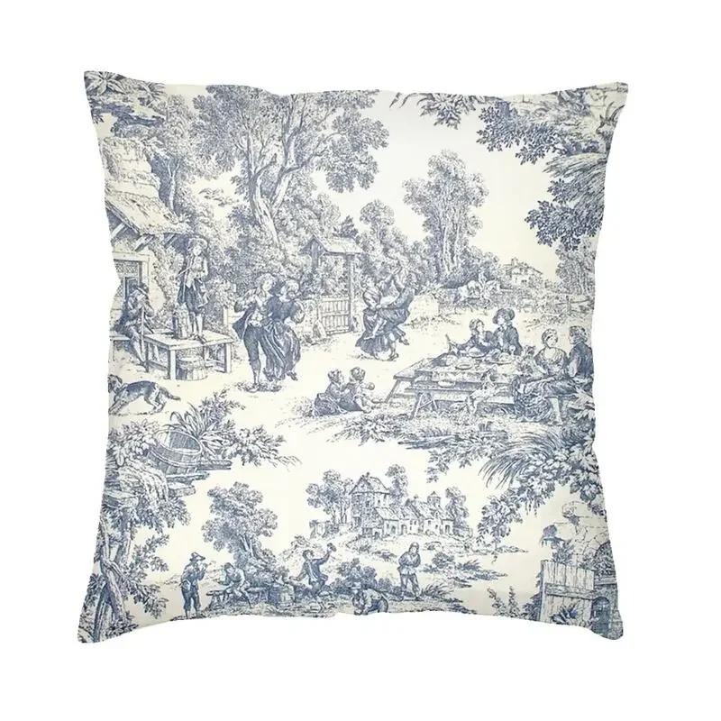 Poszewka na kwadratową poduszkę dekoracyjną Toile De Jouy Sepia Vintage Paryski Design Artystyczny Poszewka na poduszkę z nadrukiem 3D z dwóch stron na sofę